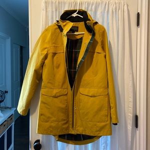 Yellow Pendleton rain jacket with plaid liner and zip off hood